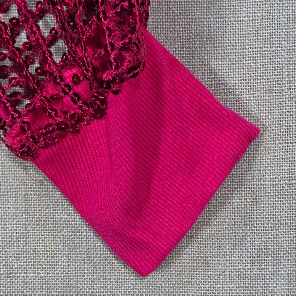 Pilcro Sequin Mesh Top Women Small Pink NWT Anthropologie Long Sleeve Magenta - Picture 6 of 13